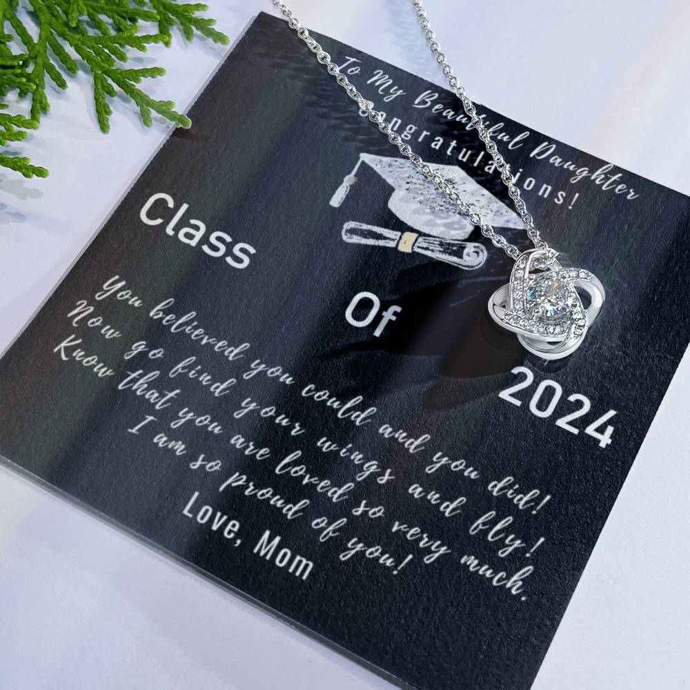 To My Beautiful Daughter Necklace From Mom, Graduation Necklace Gift for Her On College, High School, Elementary School, Senior Class Of 2026 Gifts Congratulations Necklace Congrats Graduation Gift