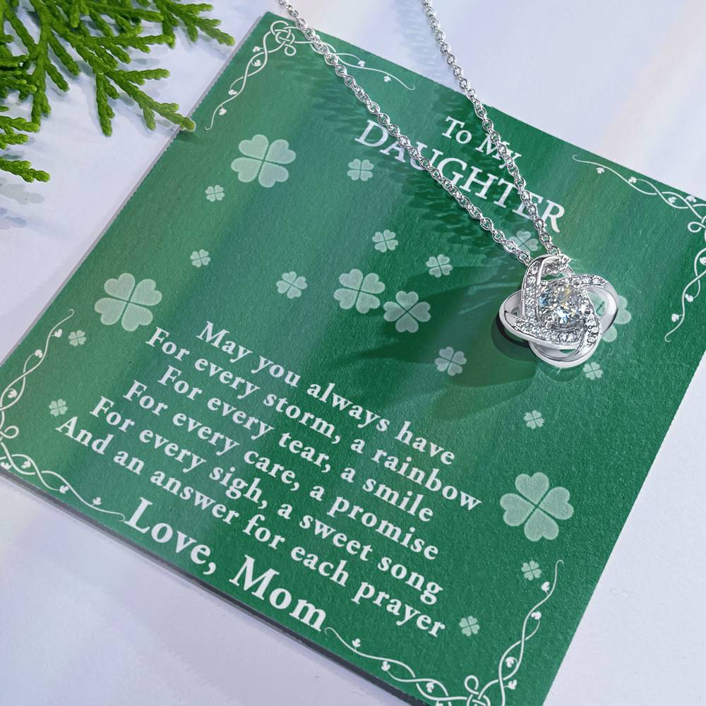 Four Leaf Clover Card Daughter Necklace, Love Knot Necklace Gift For Daughter - To My Daughter Necklace From Mom, Mother And Daughter Gift Necklace Pendant For Daughter, Jewelry Gift For Girls