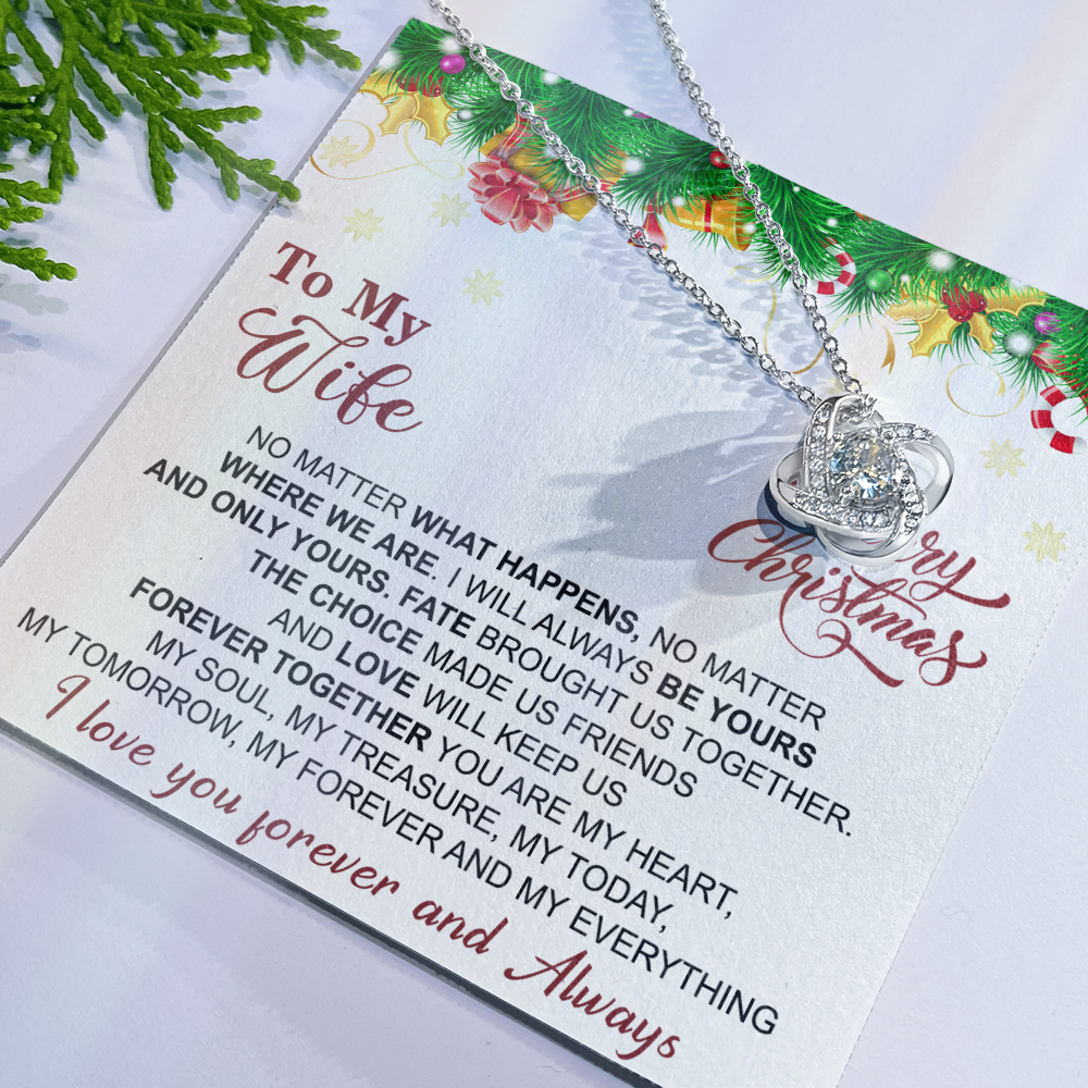 Gift Christmas Necklace For Wife, To My Wife Necklace From Husband, Love Knot Jewelry Gift For Wife, Husband To Wife Love Knot Pendant For Wife Jewelry Gift For Women Merry Christmas Necklace