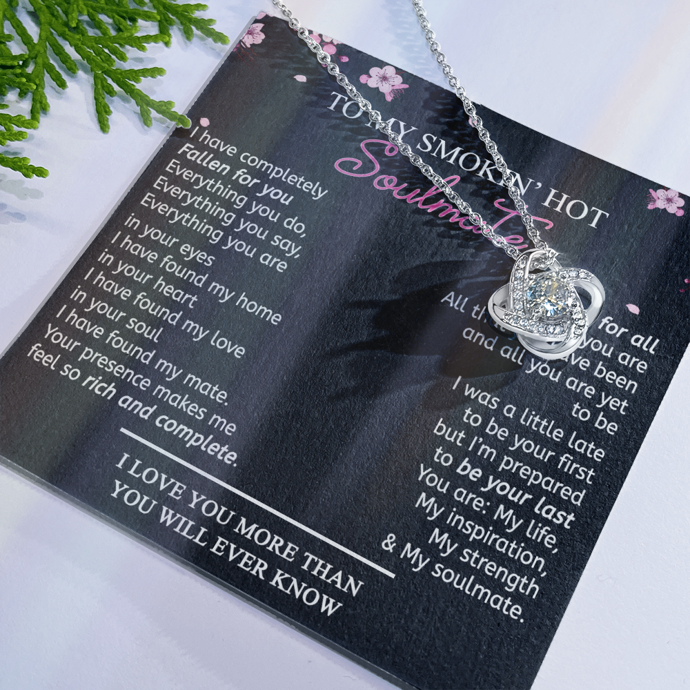 To My Soulmate Necklace From Husband, Boyfriend Romantic Gifts Necklace For Her To My Wife Gift Necklace Jewelry Soulmate Gift For Wife Love Knot Pendant Necklace Gifts for Wife 14k White Gold