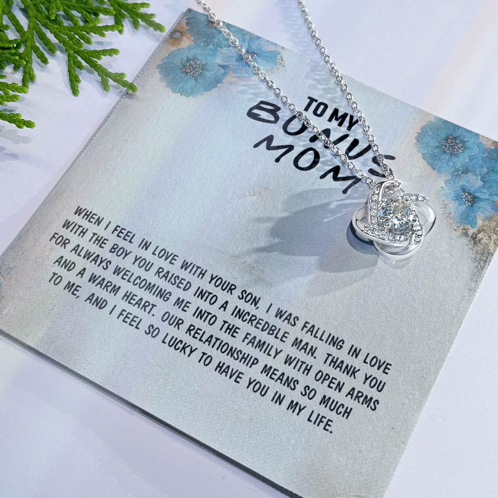 To My Bonus Mom Necklace From Bonus Son, Bonus Mom Gift Necklace, Mother And Son Necklace Gift For Her, Bonus Mother Necklace On Mothers Day, Birthday Gift Anniversary, Bonus Mom Love Knot Necklace