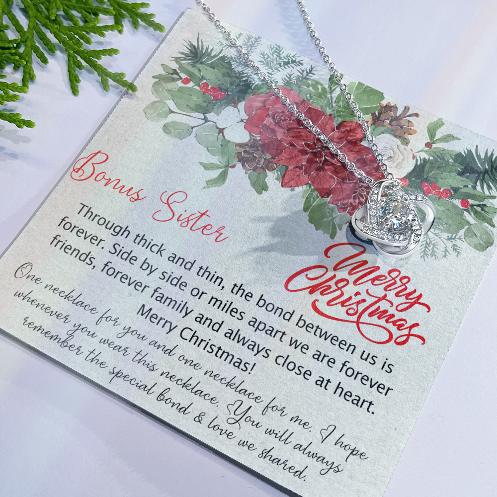 To My Bonus Sister Love Knot Necklace From Brother, Best Friend Necklace Gift for Sisters Christmas Necklace for Stepsister Half-sister Pendant Bonus Sister Necklace Jewelry Gift for Her Girls