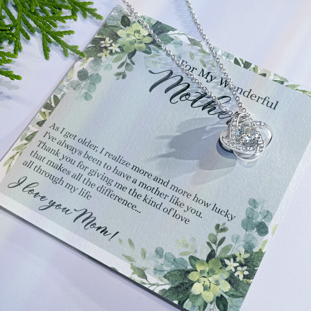 To My Wonderful Mother Love Knot Necklace With Message Card And Gift Box for Mom, Birthday Gift Necklace From Daughter, Mothers Day Necklace Gift for Mom, Thank You Gift Necklace Gift For Women