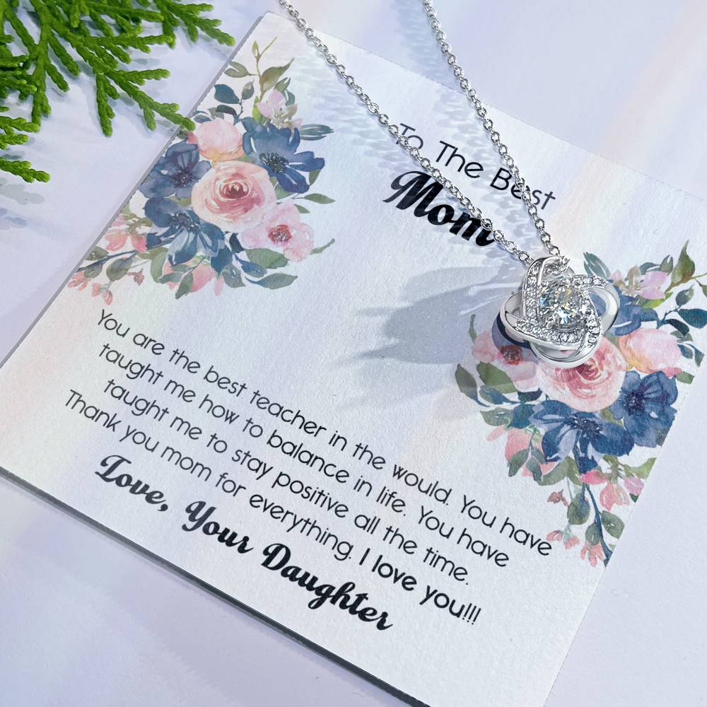 Thank You For Mom Necklace, To The Best Mom Love Knot Necklace Gift From Daughter And Mother Love Knot Pendant Gift For Mom Bonus Mom Gift Necklace, Teacher Mom Necklace, Jewelry Gift For Women