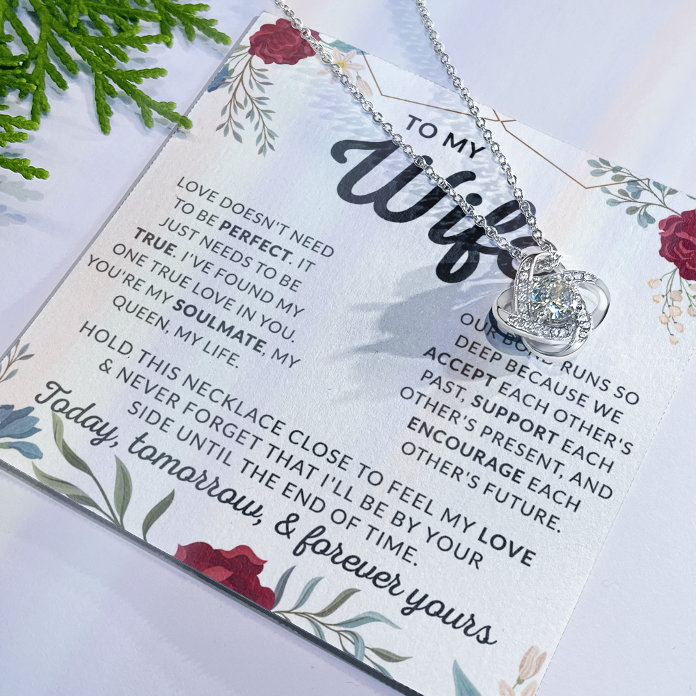 Wife Necklace Gift From Husband, To My Wife Love Knot Pendant Valentines Day Anniversary Jewelry with Message Card and Gift Box Gift for Wife Necklace Gift Set for Wife, Jewelry Gift For Women