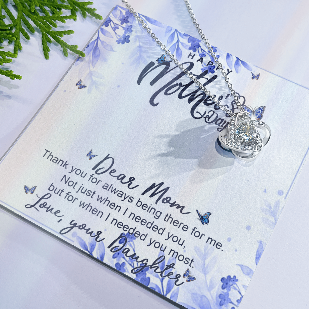 Happy Mother Day Necklace Gift For Mom, Dear Mom Necklace From Daughter, To My Mom Love Knot Necklace Gift On Mothers Day, Anniversary, Christmas Birthday Gifts, Jewelry Gift For Mom, Women