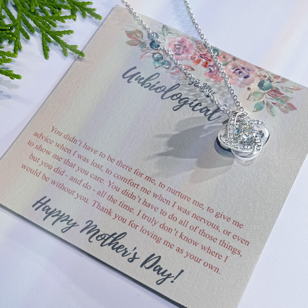 To My Unbiological Mom Necklace From Daughter, Bonus Mom Gift Love Knot Pendant For Her, Mother And Daughter Gift Necklace For Mom On Mothers Day, Anniversary, Birthday Gift To Unbiological Mother