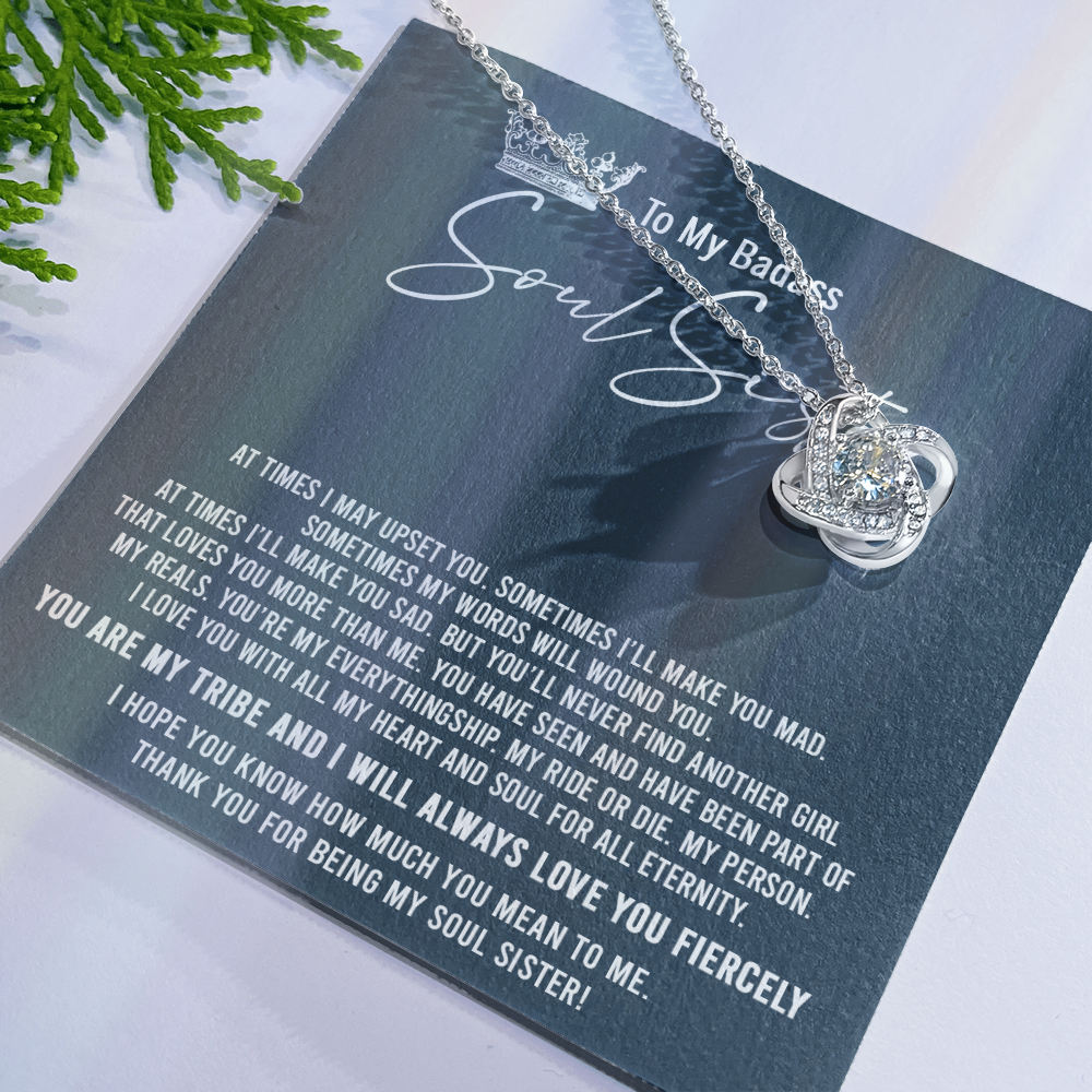To My Badass Soul Sister Necklace From Sister, Brother, Thank You for Being My Badass Sister Love Knot Necklace - Unique Badass Sister Gift Necklace Friendship Sister Jewelry Gift For Women Gift Box