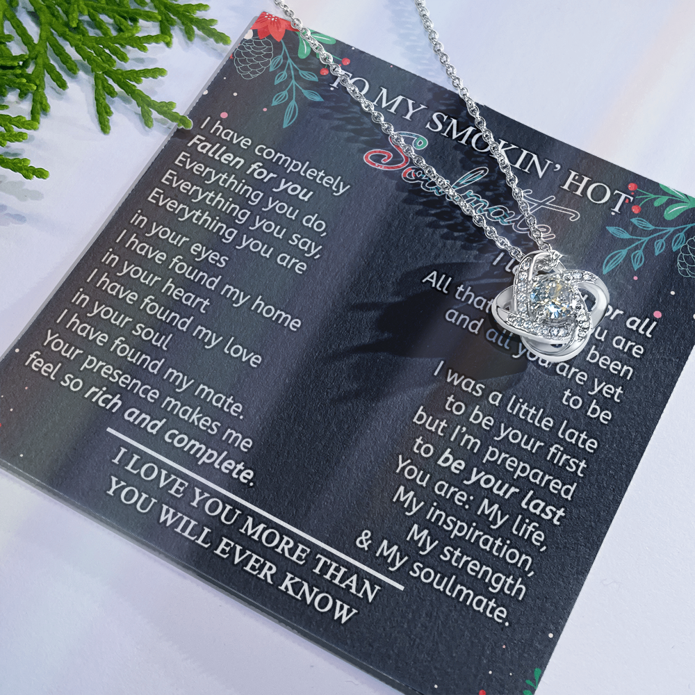 Stainless Steel Cubic Zirconia Love Knot Necklace To My Smokin' Hot Soulmate Birthday Christmas Jewelry Romantic Necklace For Wife with Message Card Box Personalized Gift Necklace For Soulmate