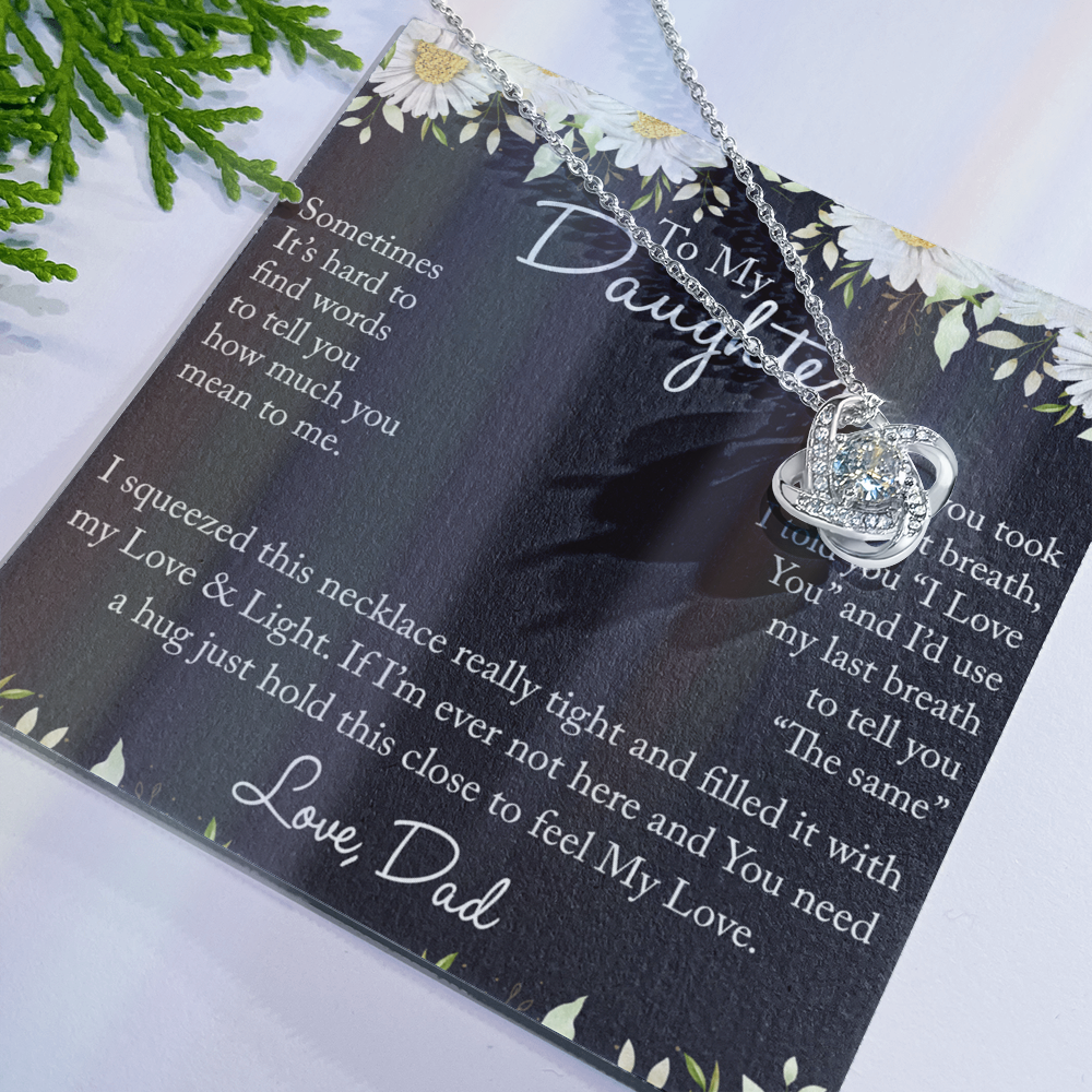 Father And Bonus Daughter Necklace, To My Daughters Necklace, Love Knot Jewelry Gift From Dad Step Dad Mom Step Mom For Birthday, Graduation Gift, Thanksgiving and Christmas, Jewelry Gift For Girls
