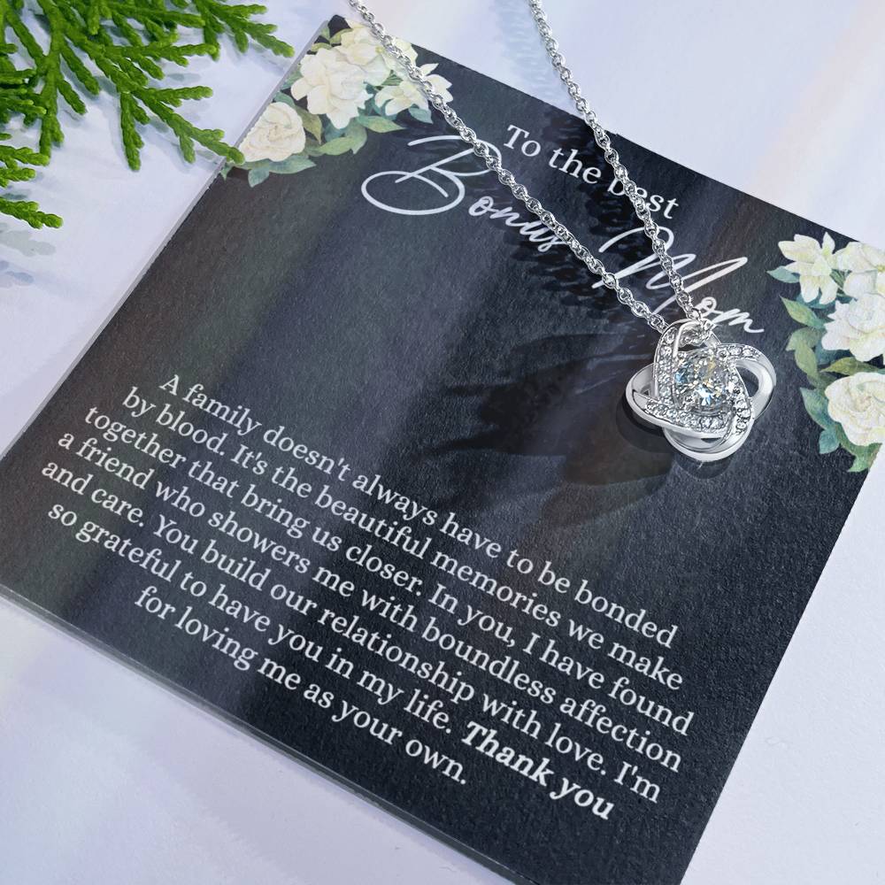 Bonus Mom Necklace, To The Best Bonus Mom Love Knot Necklace Gift For Mom, Mother And Daughter Necklace Gift For Mom, Thank You For Loving Necklace, Bonus Mother Gift Necklace Jewelry Gift For Women Love Knot Necklace 6323