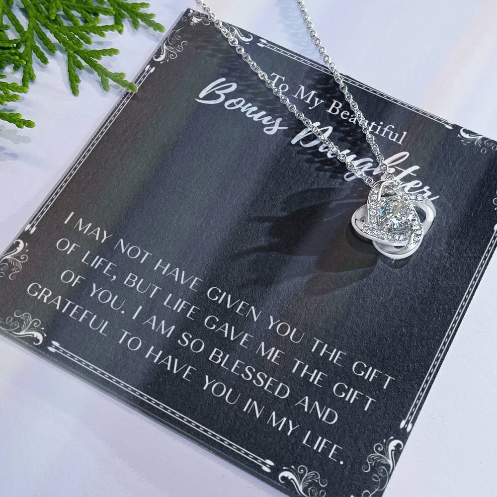 Personalized Gift Necklace To My Bonus Daughter Love Knot Necklace From Mom And Dad, Step Daughter Gift Pendant, Adopted Daughter, Daughter In Law, Daughter Jewelry Gift For Girls, Little Girls