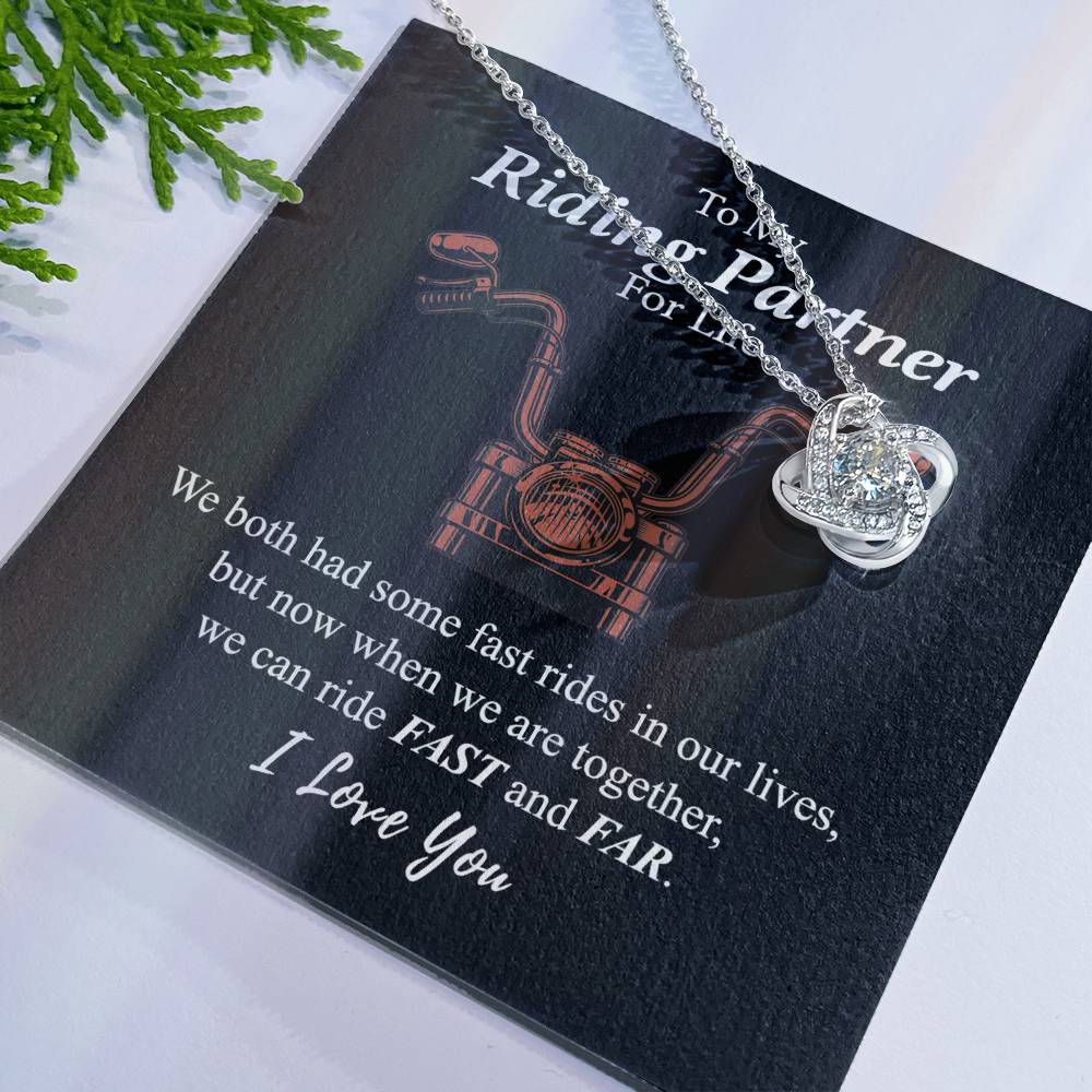 Gift Necklace For Motorcycle Wife, Love Knot Necklace Gift For Biker My Riding Partner For Life, Let's Ride Fast And Far Necklace, Necklace Pendant On Birthday Xmas Graduation Jewelry Gift For Women