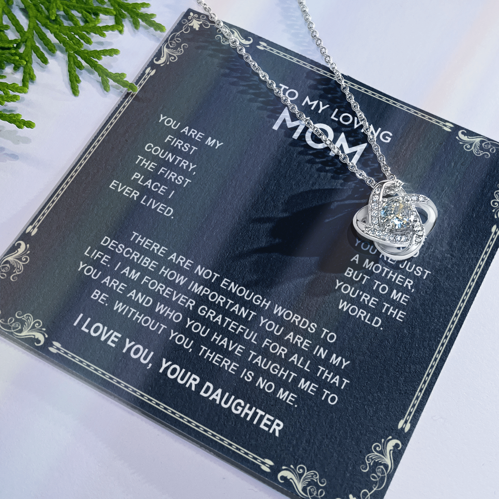 Loving Mom Necklace, Mother And Daughter Love Knot Necklace, To My Loving Mom Necklace From Daughter Gift On Birthday Gift Anniversary Mother's Day Necklace Pendant For Mom Jewelry Gift For Women