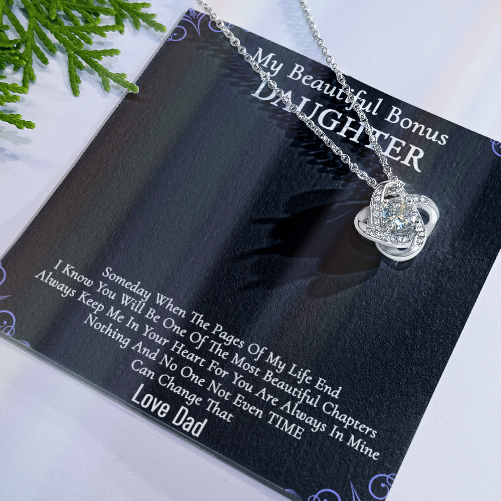 To My Beautiful Bonus Daughter Gift Necklace From Parent to Daughter Gift Necklace Pendant, Bonus Daughter Love Knot With Message Card & Gift Box On Birthday Christmas Anniversary Graduation Gift
