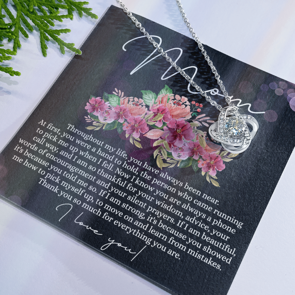 Mom Gift Necklace, To My Mom Love Knot Necklace From Daughter, Thank You Necklace Gift For Mom, Mother's Day Necklace Gift For Mom, Birthday Gift For Mom, Anniversary Jewlry Gift For Women