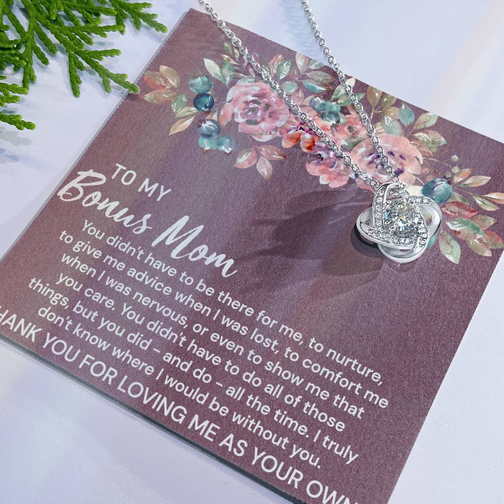 Thank You For Loving Necklace, Daughter And Mother Necklace Gift For Mom, To My Bonus Mom Love Knot Necklace Gift From Daughter, Bonus Mom Gift Necklace For Mom, Bonus Mother Jewelry Gift For Women Love Knot Necklace 6323