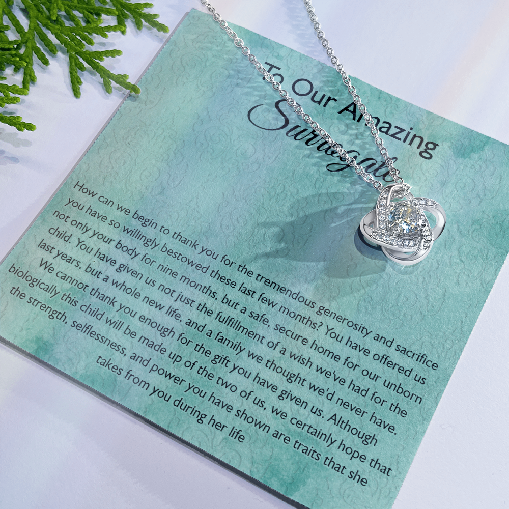Surrogate Gift Necklace, Surrogate Thank You Gift Love Knot Pendant, Surrogate Appreciation Gift, Surrogate Love Knot Necklace, Surrogate Pregnancy Gift, Love Knot Necklace Message Card And Box Gift