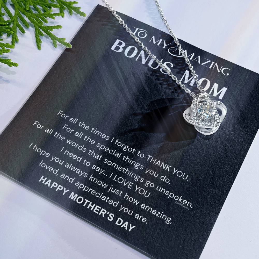 To My Amazing Bonus Mom Necklace From Bonus Daughter, Happy Mother's Day Necklace Gift For Her, Bonus Mom Gift Necklace, Jewelry For Women, Bonus Mother,  Love Knot Pendant For Mom On Mothers Day