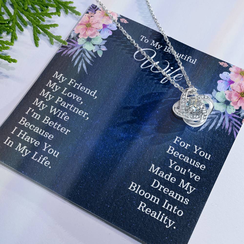 Wife Gift Necklace, To My Beautiful Wife Necklace From Husband, Wife Love Knot Necklace From Husband, Jewelry Gift For Women, My Friend Necklace, My Love Gift Necklace, My Partner Love Knot Pendant