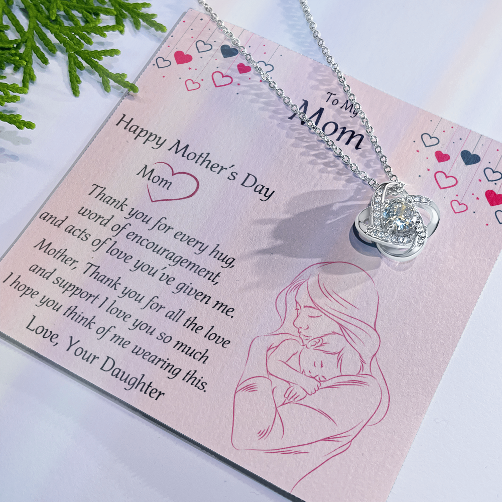 Happy Mothers Day Necklace, To My Mom Necklace From Mom, Mother Day Jewelry Gift Personalized Mothers Day Necklace Gifts For Mom Mother To Daughter Thank Gift Love Knot Necklace For Mom Jewelry
