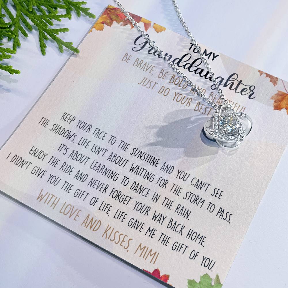 Love Knot Necklace For Granddauhter - To My Granddaughter Necklace From Grandma, Granddaughter Gift Necklace Mimi To Granddaughter Be Brave, Be Bold And Beautiful Necklace With Love And Kisses
