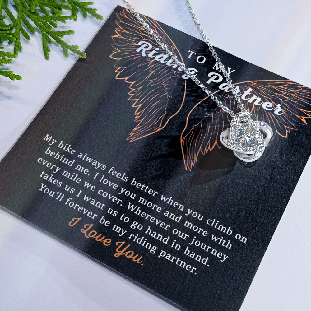 To My Riding Partner Necklace From Husband, Boyfriend, Love Knot Necklace Gift For Riding Partner, Cubic Zirconia Necklace Gift, Bikers Gift Necklace for Her Romantic, Girlfriend Gift Necklace