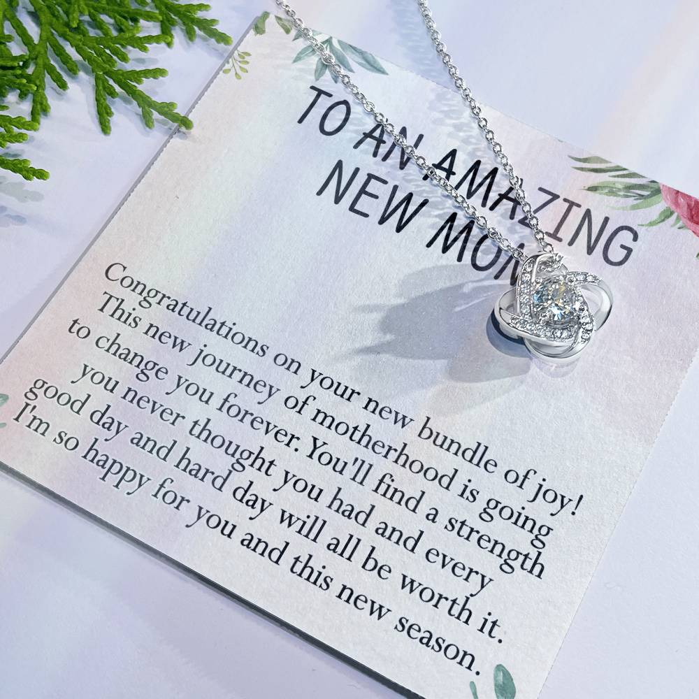 To An Amazing New Mom Necklace, Amazong New Mom Love Knot Necklace Gift for New Mommy, New Mom Gift Necklace 1st New Mother Pregnancy Gift Necklace for Mother's Day Necklace Jewelry Gift for Women