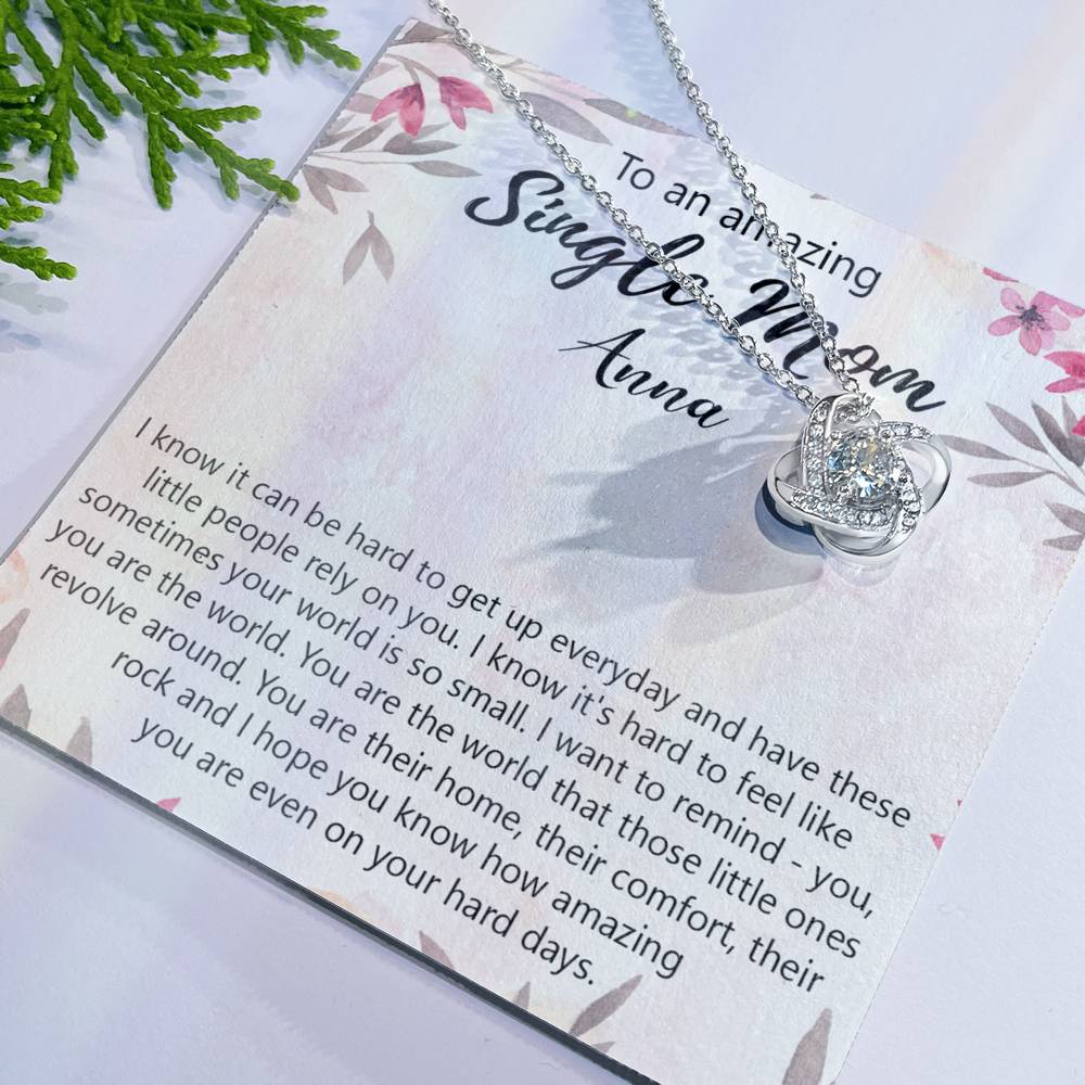 Single Mom Gift Necklace, To An Amazing Single Mom Love Knot Necklace Gift From Daughter In Law, Mother And Daughter Gift Necklace Personalized Gift Pendant, Love Knot Necklace Gift For Mom Pendant