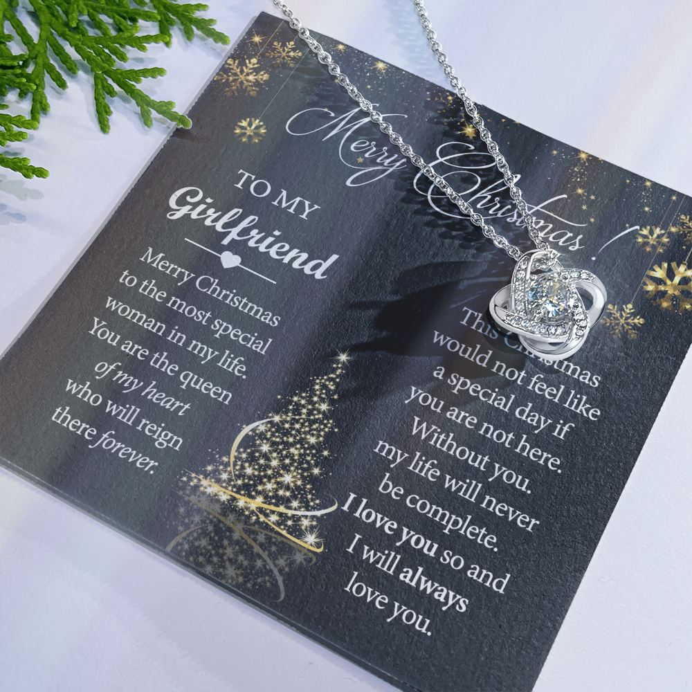 Merry Christmas Necklace For Girlfriend, To My Girlfriend Gift Love Knot Necklace From Boyfriend, Husband, Girlfriend Gift Necklace - Love Knot Pendant Gift For Girlfriend, Soulmate Gift Necklace