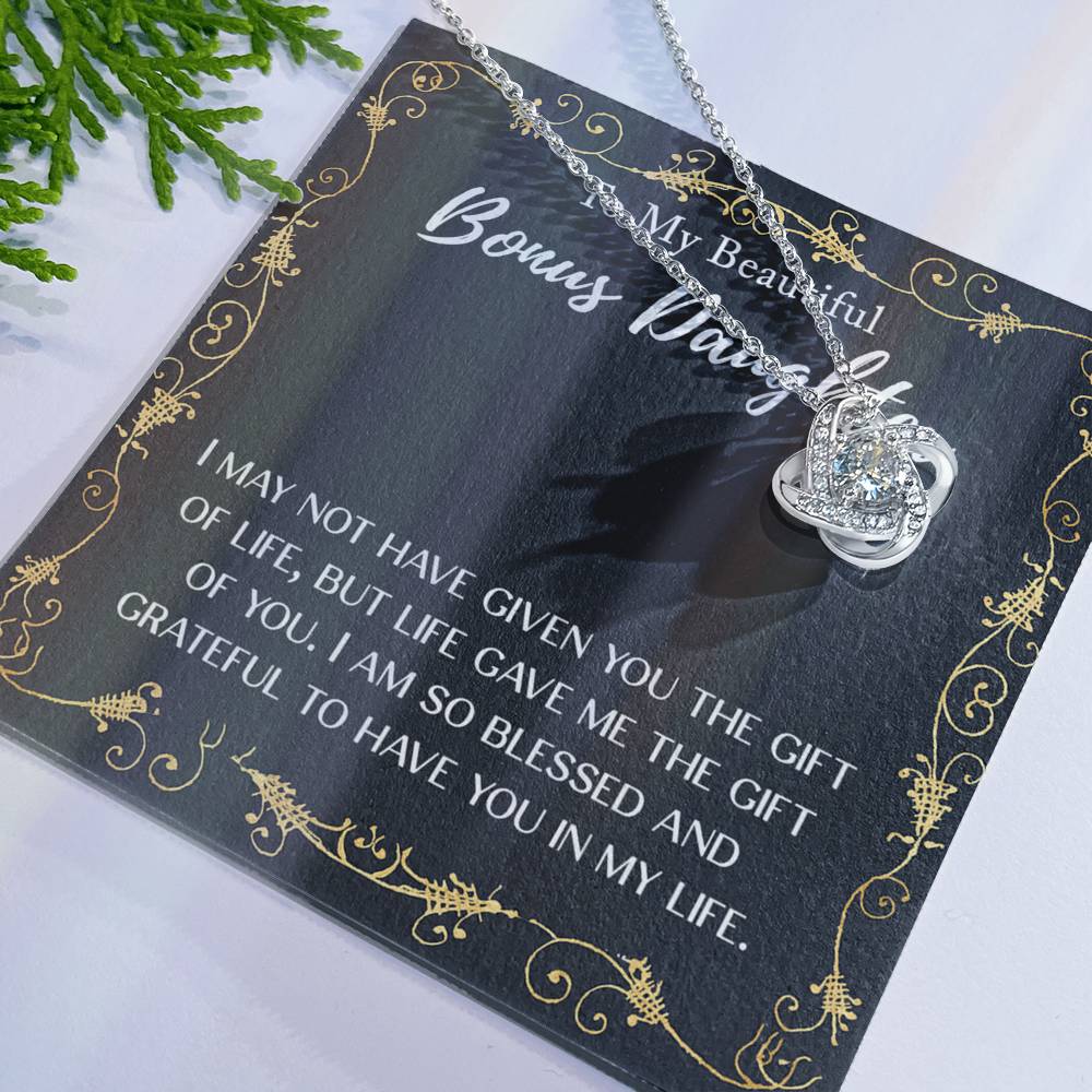 Personalized Gift Necklace For Daughter - To My Beautiful Bonus Daughter Love Knot Necklace From Mom And Dad, Step daughter Gift Necklace, Pendant Jewelry Gift For Girls, Little Girls