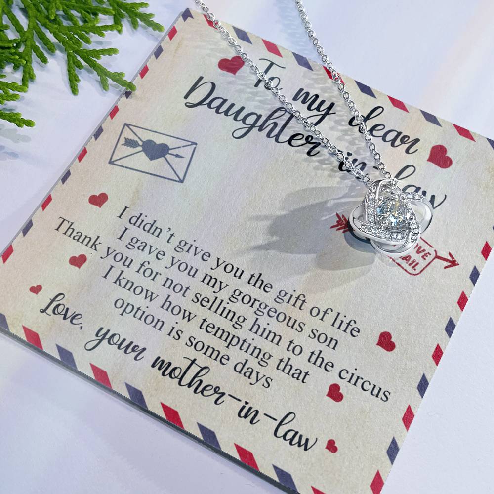 To My Dear Daughter-in-Law Gift Necklace From Mother In Law, Luxe Love Knot Necklace Gift Set, Necklaces For Girls, Little Girl Daughter In Law Gifts Necklace, Jewelry Gifts For Women Gifts