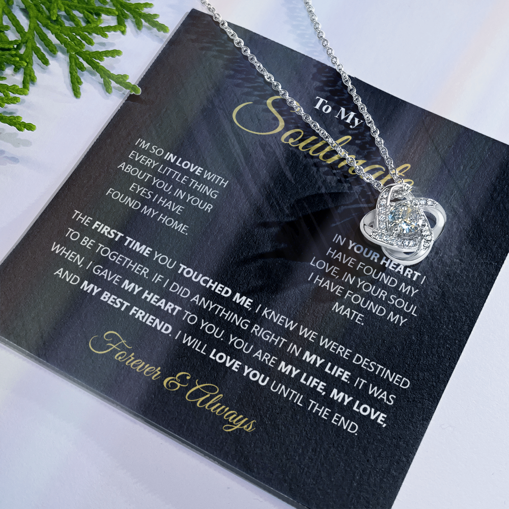 To My Soulmate Gift Necklace From Husband, Boyfriend, Valentines Gift Necklace For To My Wife Love Knot Necklace for Her Romantic Soulmate Gift Necklace, Girlfriend Gifts Necklace Message Card