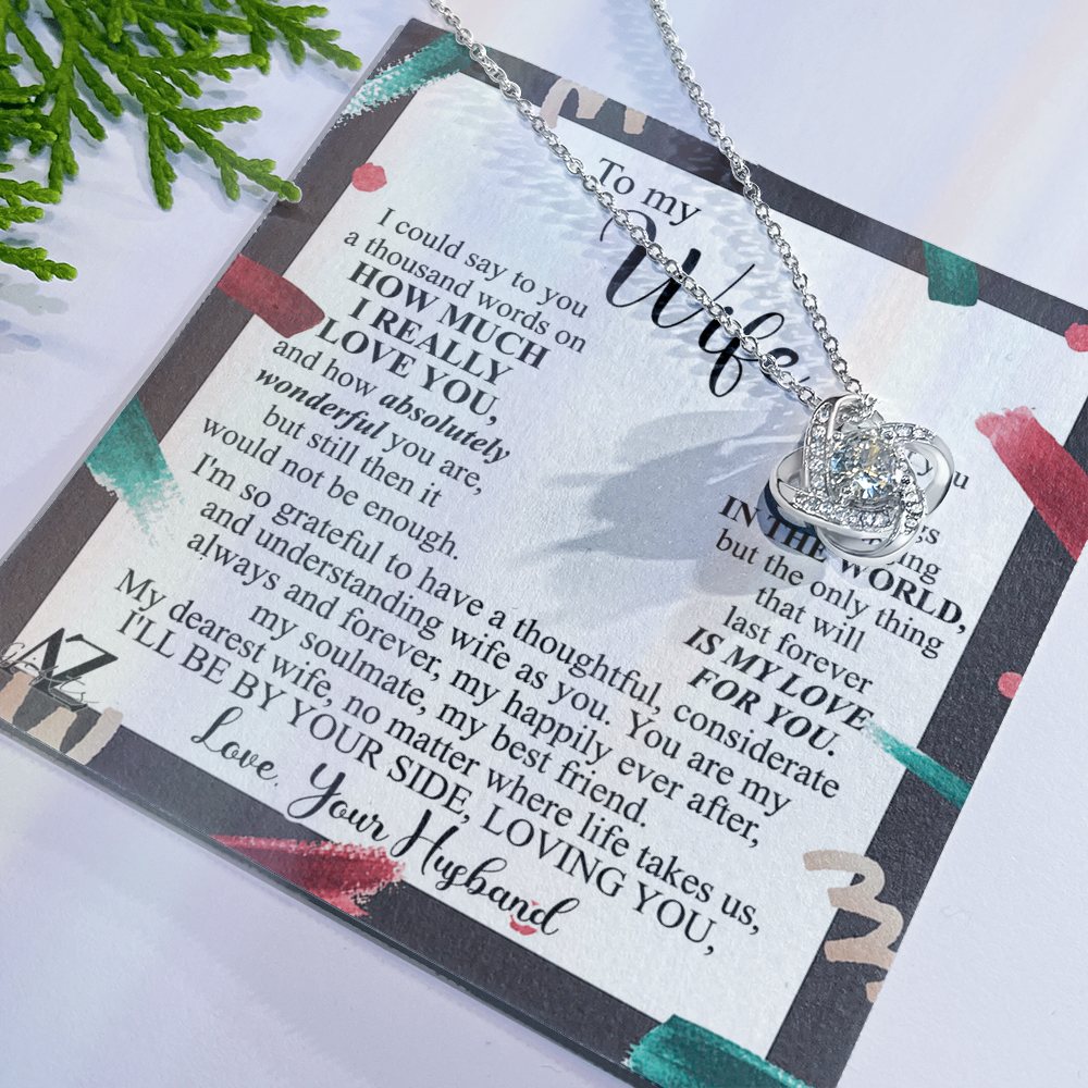 Christmas Gift Necklace for Wife Present, Husband Wife Gift Necklace, To My Wife Necklace Gift from Husband, Love Knot Necklace Gift On Xmas Gift, Valentine's Day Long Distance Necklace for Wife