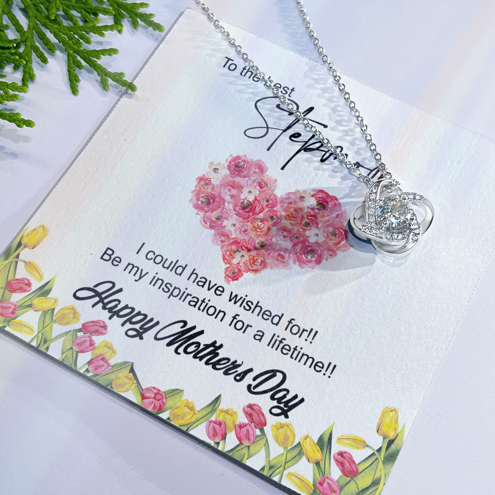 To The Best Stepmon Necklace, Happy Mother's Day Necklace Gift From Daughter, Son To My Step Mom Necklace From Daughter, Stepmom Gift Necklace, Boyfriend's Mom Gift Necklace, Love Knot Gift For Mom