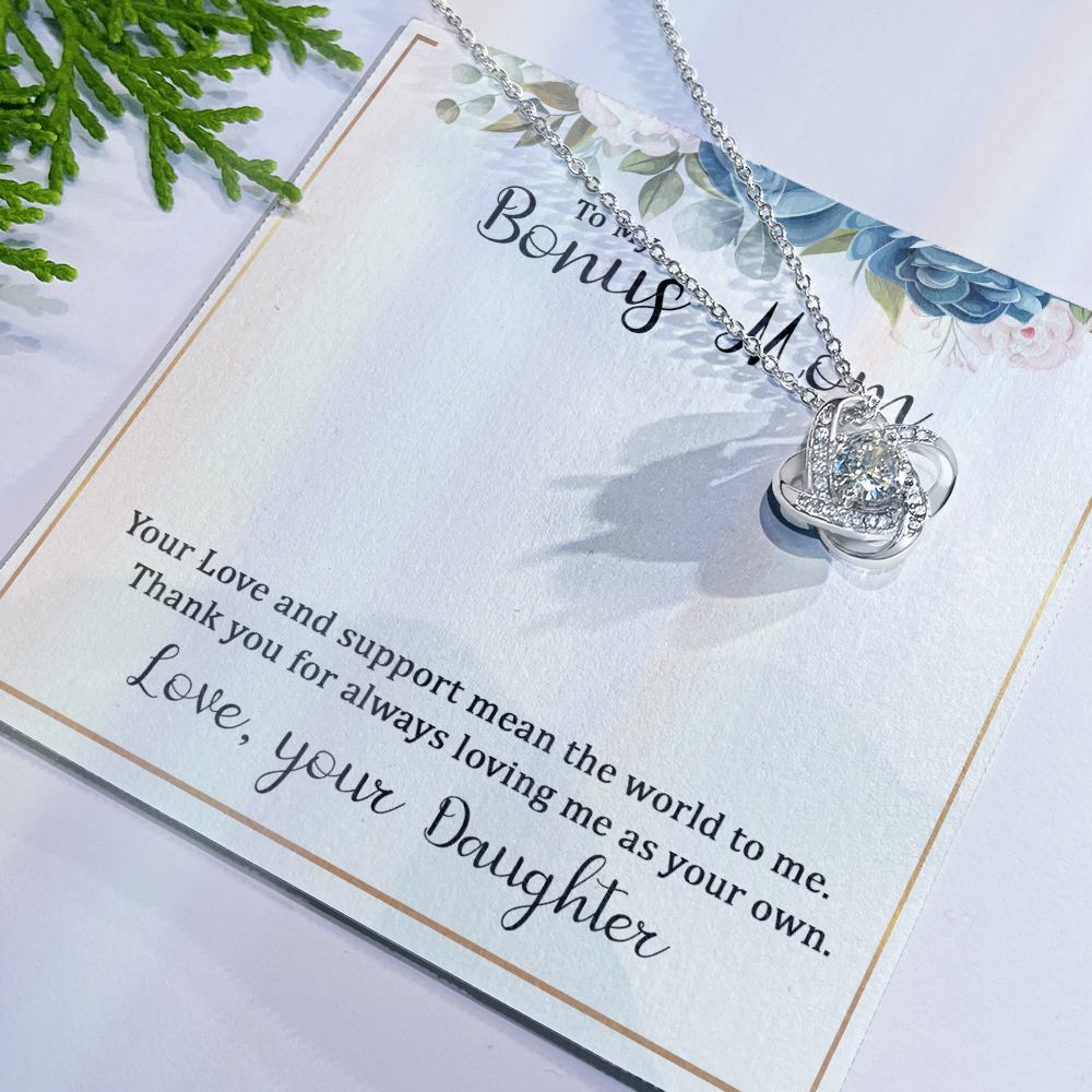 Bonus Mom Gift Necklace, Bonus Mom And Bonus Daughter Love Knot Necklace, To My Bonus Mom Necklace From Daughter, Thank You For Always Mom Necklace Gift On Mother's Day, Birthday Gift Anniversary