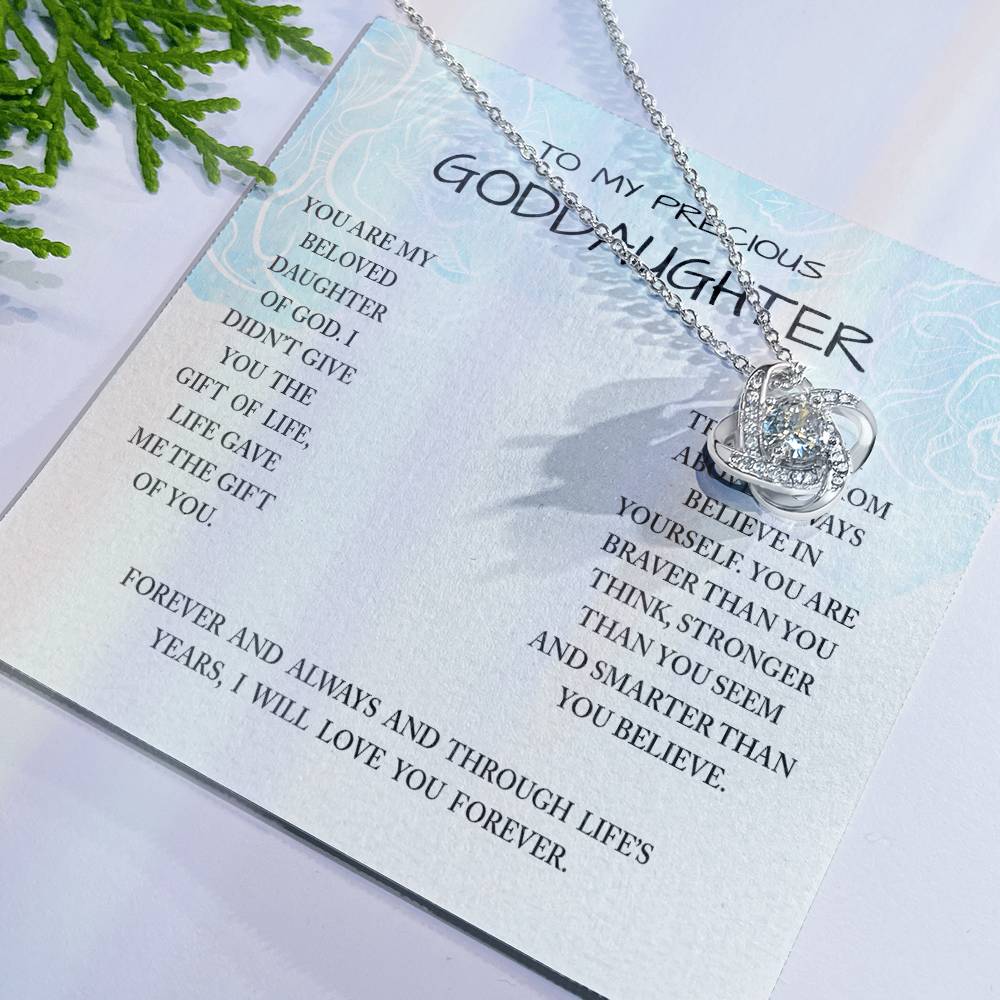 To My Preccious Goddaughter Necklace From Grandma And Grandpa, To Goddaughter Love Knot Necklace, Gift Necklace To Goddaughter, You Are My Beloved Daughter Of God Necklace Gift For Girls, Daughter