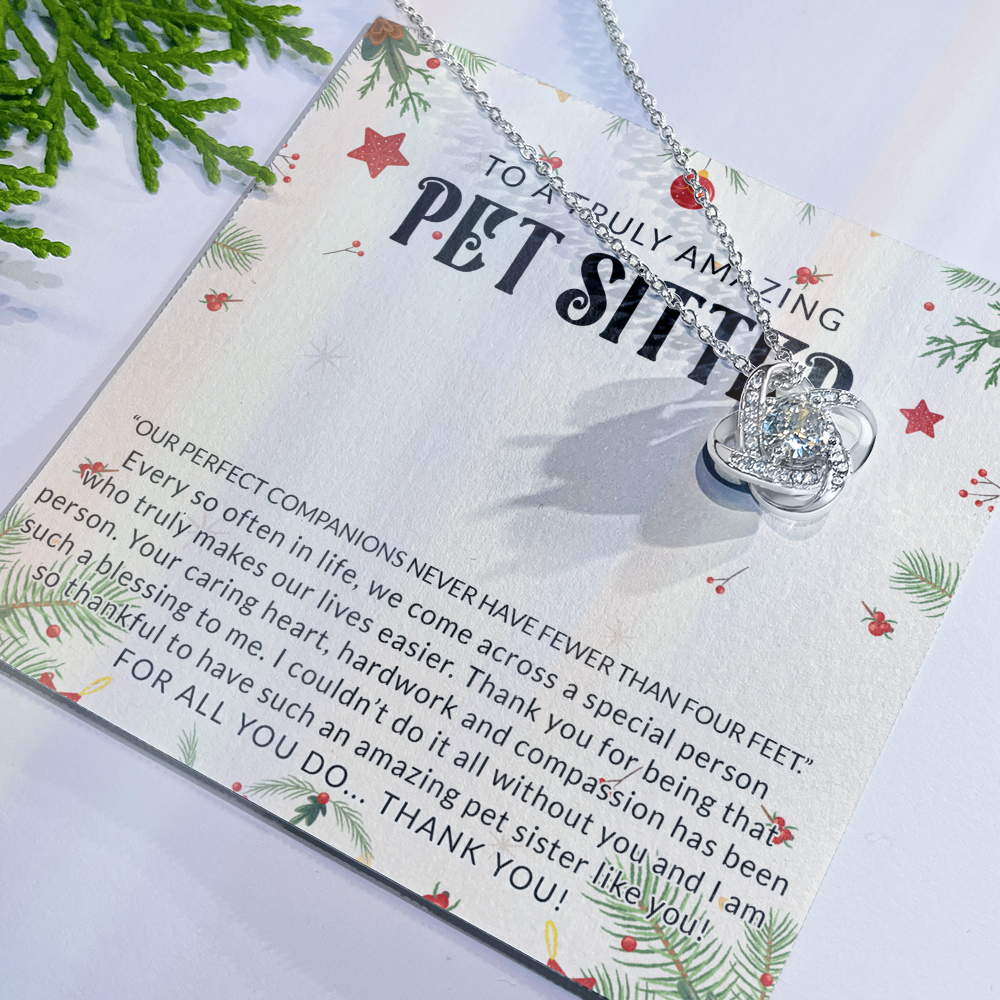 To A Truly Amazing Pet Sitter Love Knot Necklace, Dog Sitter Thank You Gift Necklace, Cat Sitter Thank You Gift, Christmas Present for Pet Dog Sitter Appreciation Gift Necklace for Dog Sitter