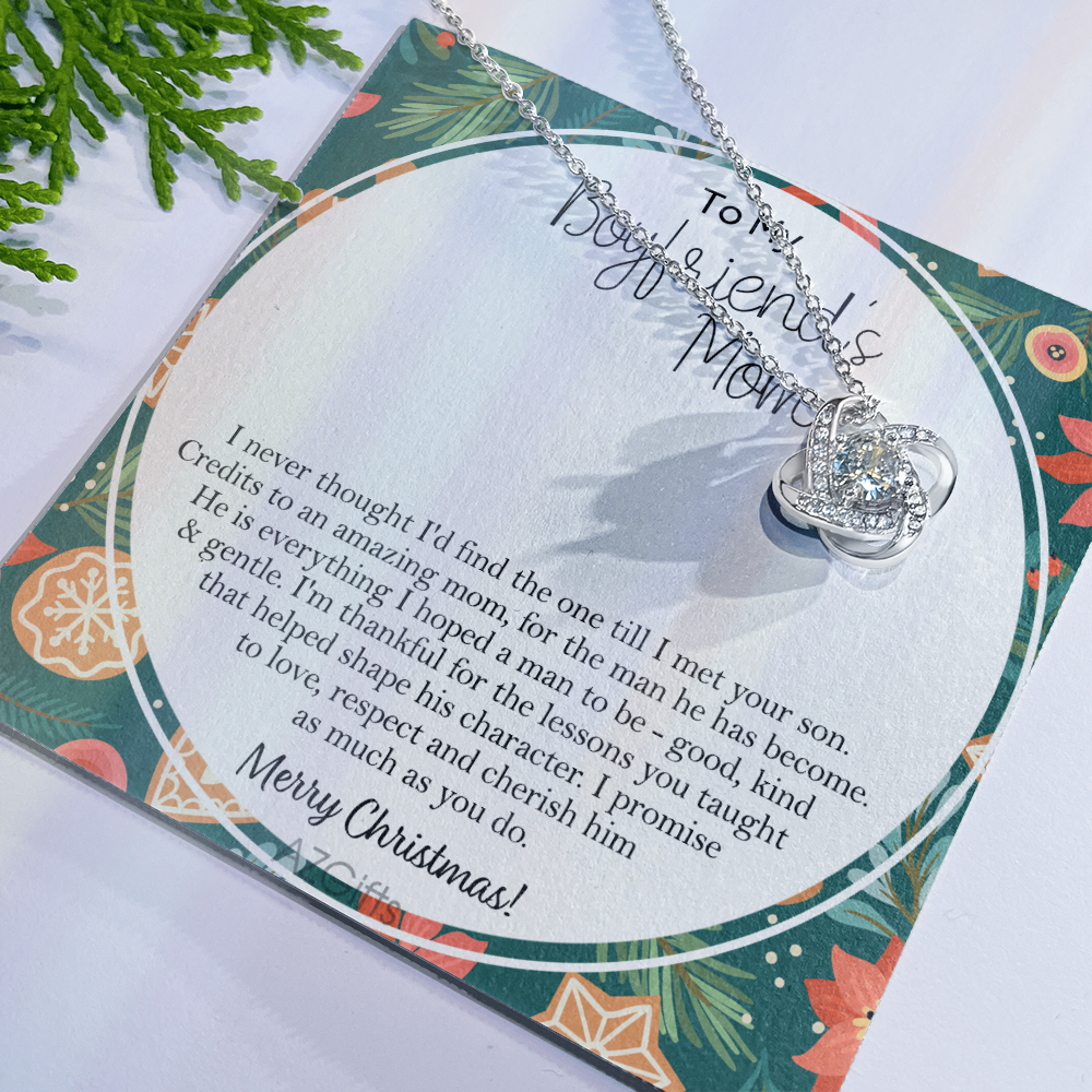 Gift Necklace For Boyfriend's Mom, Merry Christmas Necklace Gift, To My Boyfriend's Mom Necklace From Son, To An Amazing Mom Gift Necklac, Boyfriend's Mom Gift Necklace Love Knot Jewelry For Mom