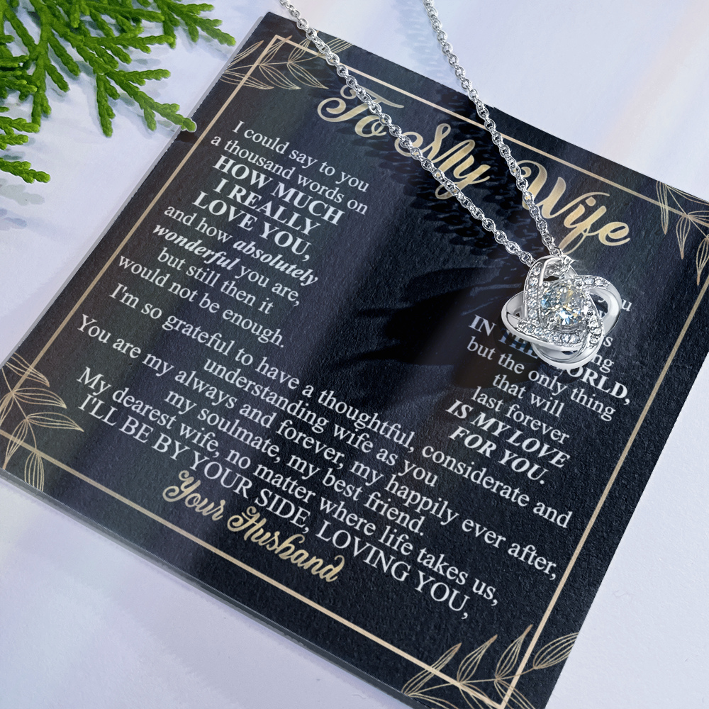 Wife Necklace Gift From Husband To My Wife Love Knot Pendant Valentines Day Anniversary Jewelry with Message Card and Gift Box Gift for Wife, Jewelry Gift For Women, Necklace Gift Set for Wife