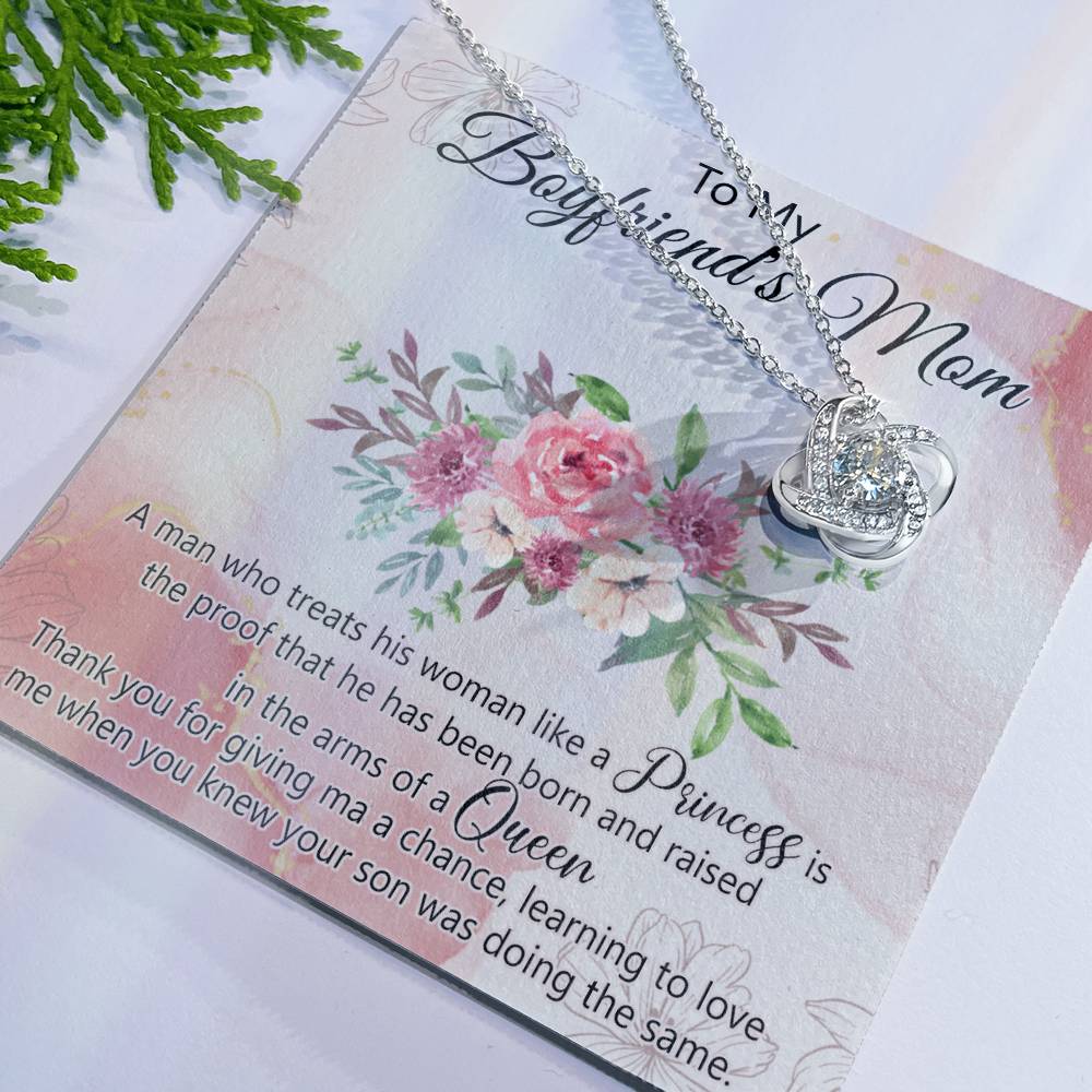 To My Boyfriend's Mom Necklace From Girlfriend, Boyfriends Mom Gift Necklace, Mothers Day Necklace For Boyfriends Mom From Girlfriend, Boyfriends Mom Love Knot Necklace On Mothers Day, Anniversary