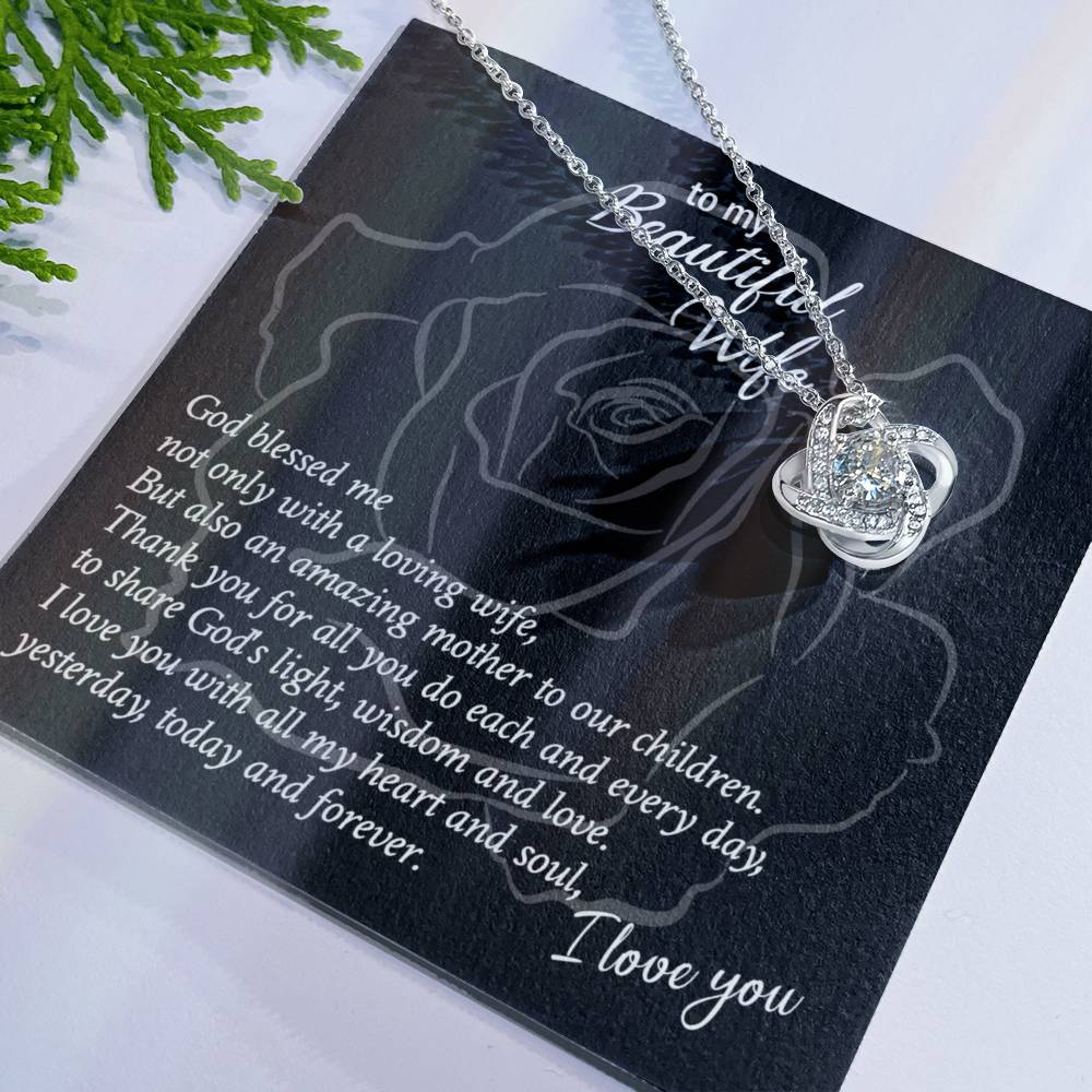 Beautiful Wife Gift Necklace, Loving Wife Love Knot Pendant - To My Beautiful Wife Necklace From Husband, Jewelry Gift For Women, Soulmate Gift Necklace, Wife Pendant Gift On Anniversary, Christmas