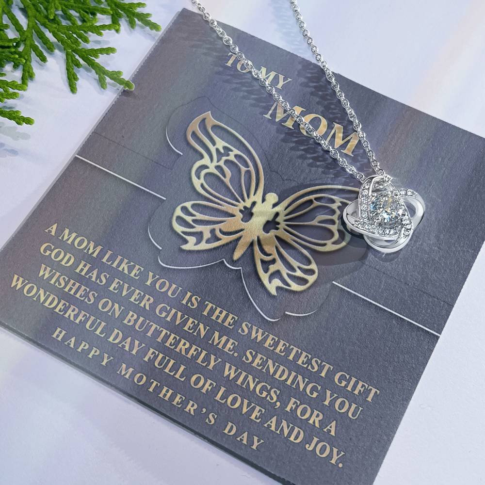 Butterfly Mom Gift Necklace, To My Mom Love Knot Necklace From Dayghter, Happy Mother's Day Necklace Gift For Mom, Mother And Daughter Gift Necklace To Mom On Mother's Day, Jewelry Gift For Women Love Knot Necklace 6323