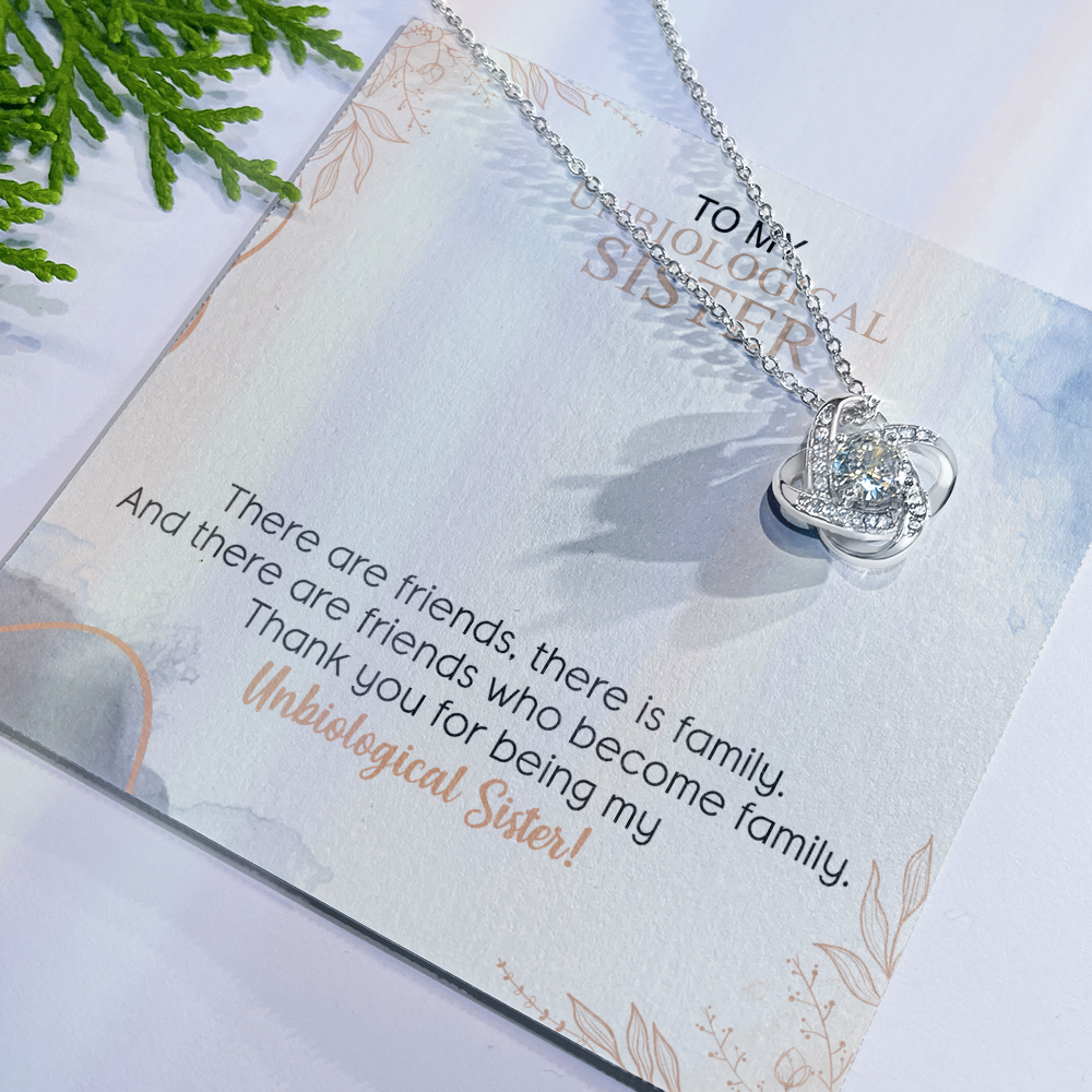 To My Unbiological Sister Love Knot Necklace Gift From Sister, Brother, Best Friend, Sister Gift Love Knot Pendant, Sister Remembrance Gift Necklace, Sister Keepsake Gift For Unbiological Sister