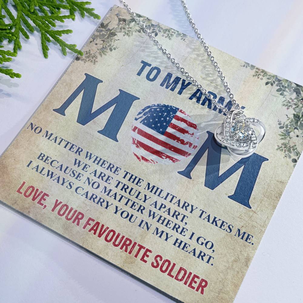 Army Mom Necklace, To My Army Mom Necklace From Daughter, Favourite Soldier Necklace Gift For Mom, Army Mom Love Knot Necklace Gift, Military Mom Gift Necklace, Soldier Mom Necklace Gift For Women Love Knot Necklace 6323