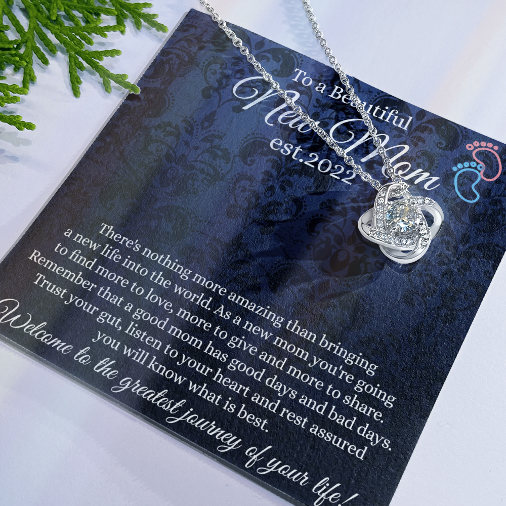 New Mom Gift Necklace, To A Beautiful New Mom Love Knot Necklace Gift From Daughter, est 2022 Necklace Gift For Mom, Beautiful Mom Gift Necklace, Jewelry Gift For Women, New Mom Love Knot Pendant