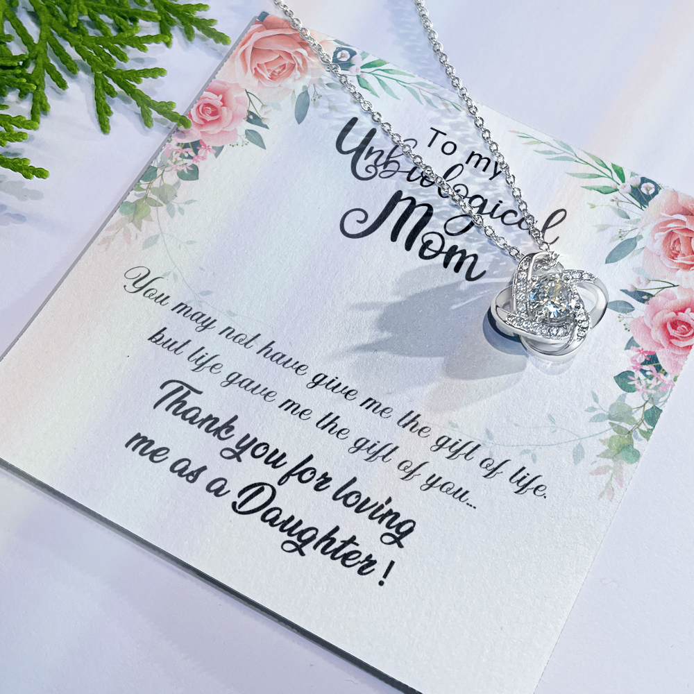 Unbiological Mom Gift Necklace, To My Unbiological Mom Love Knot Necklace From Daughter And Mother Gift Necklace, Bonus Mom Gift Necklace, Boyfriend's Mom Gift Necklace, Jewelry Gift For Women