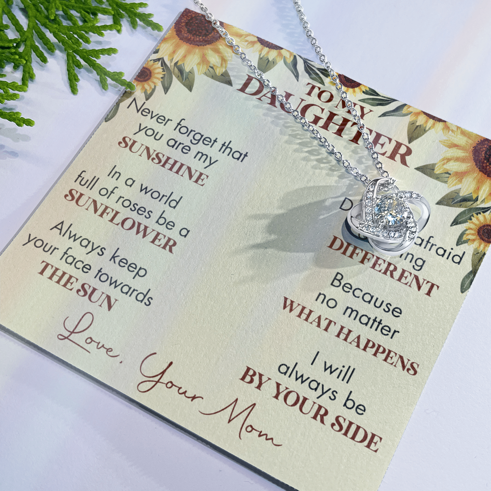 To My Daughter Love Knot Necklace, Gift For Daughter From Mom, Necklace For Daughters, Daughter Gift Necklaces From Mom With Jewelry To My Knot Women Love Mother, Sunflower Daughter Necklace