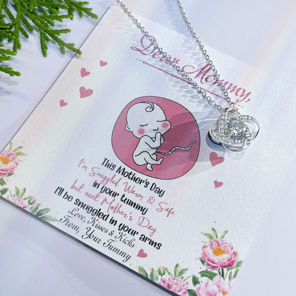 Dear Mommy Necklace, To My Mom Love Knot Necklace From Tummy, Kisses And Kicks Gift Necklace, Mother And Daughter Gift Necklace Jewelry Gift For Women, Mommy Gift Pendant Mother's Day Necklace Gift