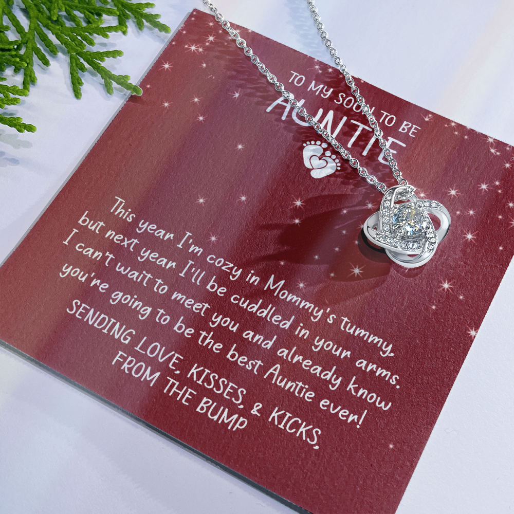 Auntie Pregnancy Announcement Gift Necklace, Christmas Necklace From Bump To Aunt-to-be, To My Soon To Be Auntie Love Knot Necklace, Gift from The Bump, Soon To Be Aunt Gift, Jewelry For Women